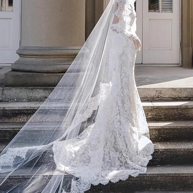 250CM Elegant One Layer Soft Lace Edge Bridal Veil Long Marriage Wedding Accessories image 5