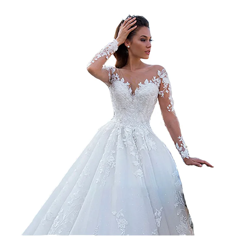 Elegant V Neck Wedding Gown European Style 2025 New Luxury Vintage Tulle Long Sleeve A Line Amanda Bridal Dress Luxury Wedding