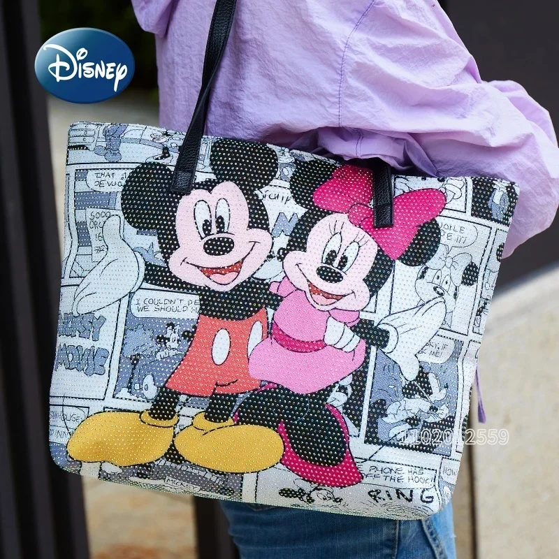 Disney Mickey New Women\'s Diamond Shoulder Bag Fashion Women\'s Handbag Luxury Brand Cartoon Cute Women\'s Bag Large Capacity