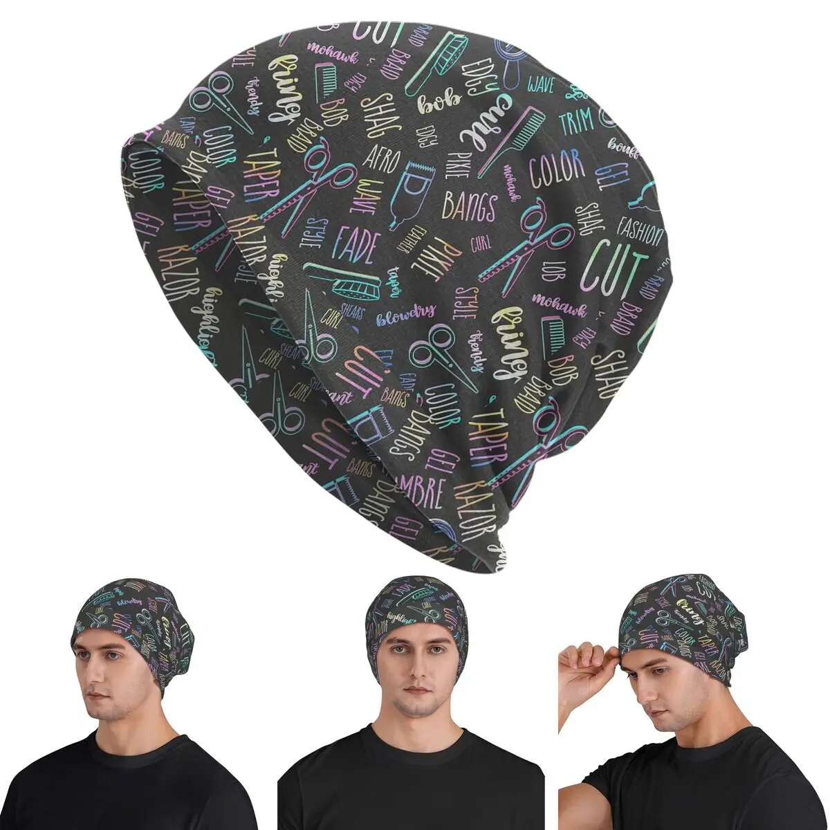 Salon Hair Dressing Tool Pattern Warm Knitted Cap Hip Hop Bonnet Hat Autumn Winter Outdoor Beanies Hats for Men Women Adult
