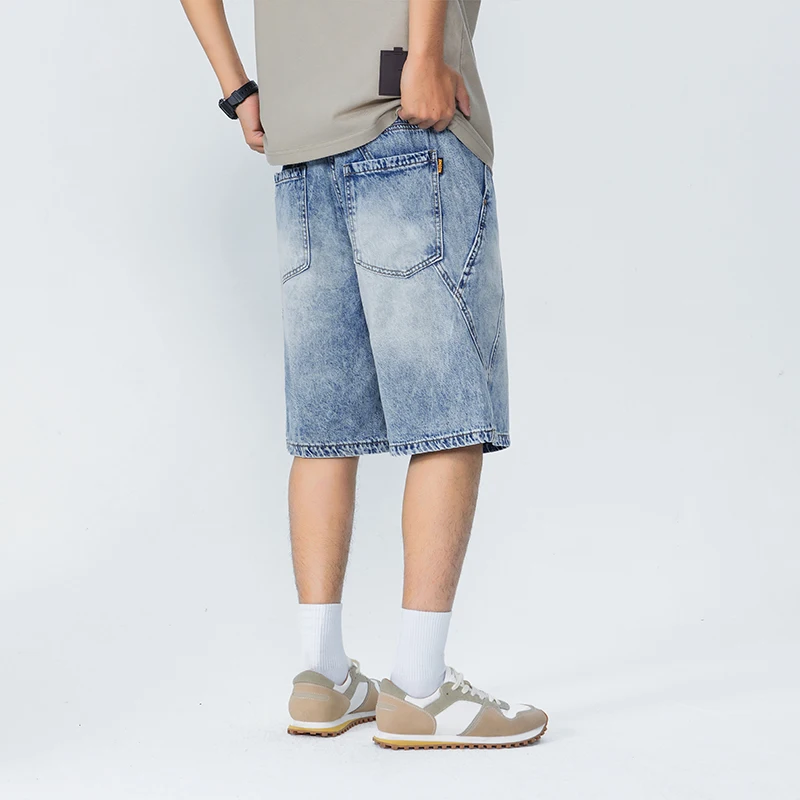 

XY9940 Summer new denim shorts men loose straight thin section elastic waist drawstring ice silk casual shorts