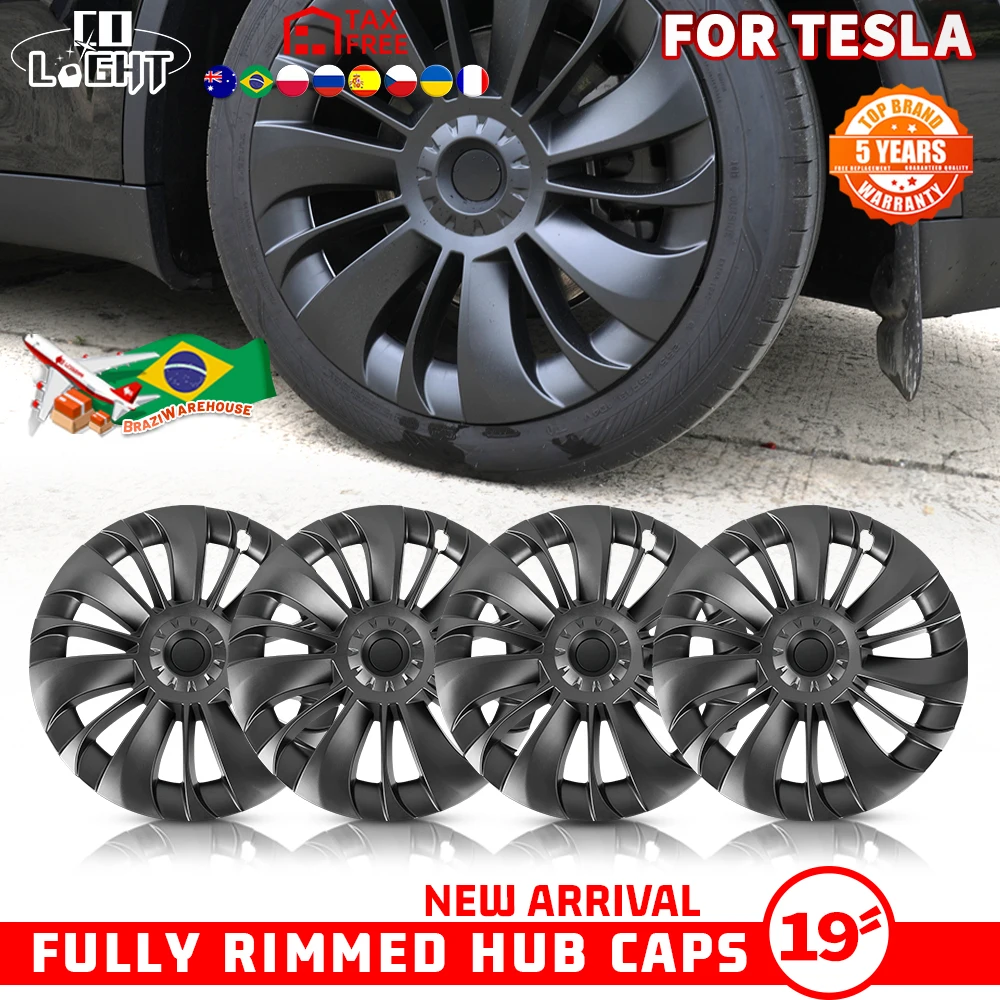 4PCS Hub Cap Performance Replacement Wheel Cap Automobile Full Rim Cover Accessories for Tesla Model Y 19 Inch Hubcap 2018-2023