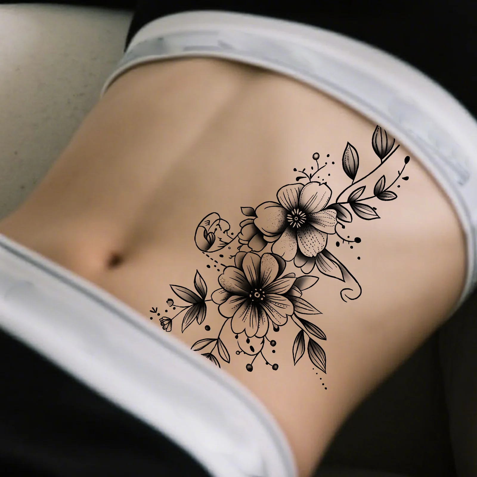 1Pc Washable Temporary Tattoo, Vivid Red Ink Flower Minimalist Design, Suitable For Daily Use