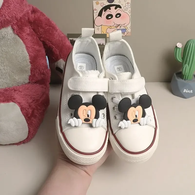 Zapatos de lona de dibujos animados para niñas, zapatillas informales de Mickey de fondo suave, de alta calidad, a la moda, para estudiantes