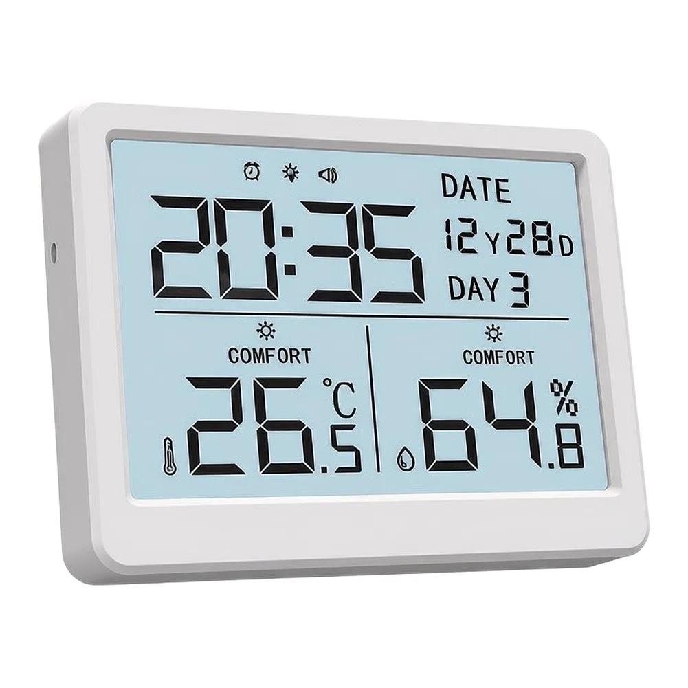 Digital Thermometer Hygrometer White ABS 8.8x6.8cm LCD Display For Baby Room Indoor Air Quality Monitor