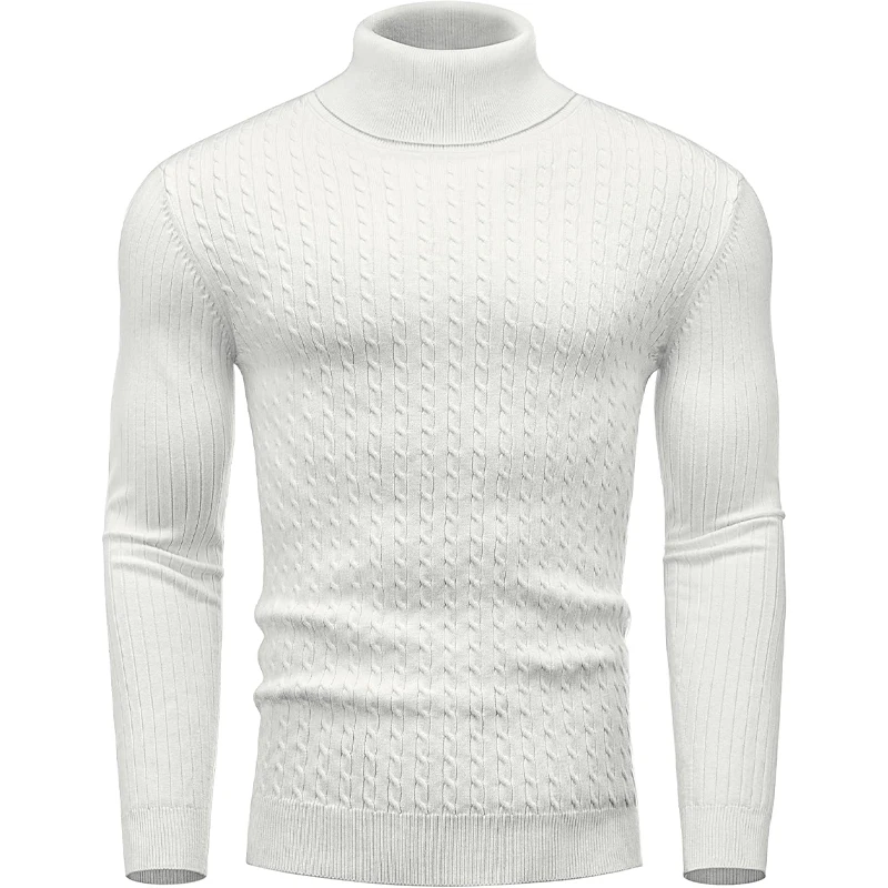 Mens Casual Turtleneck Slim Fit Sweater Long Sleeve Cable Knitted Twisted Pullover Soft Casual Winter Warm Streetwear for Men