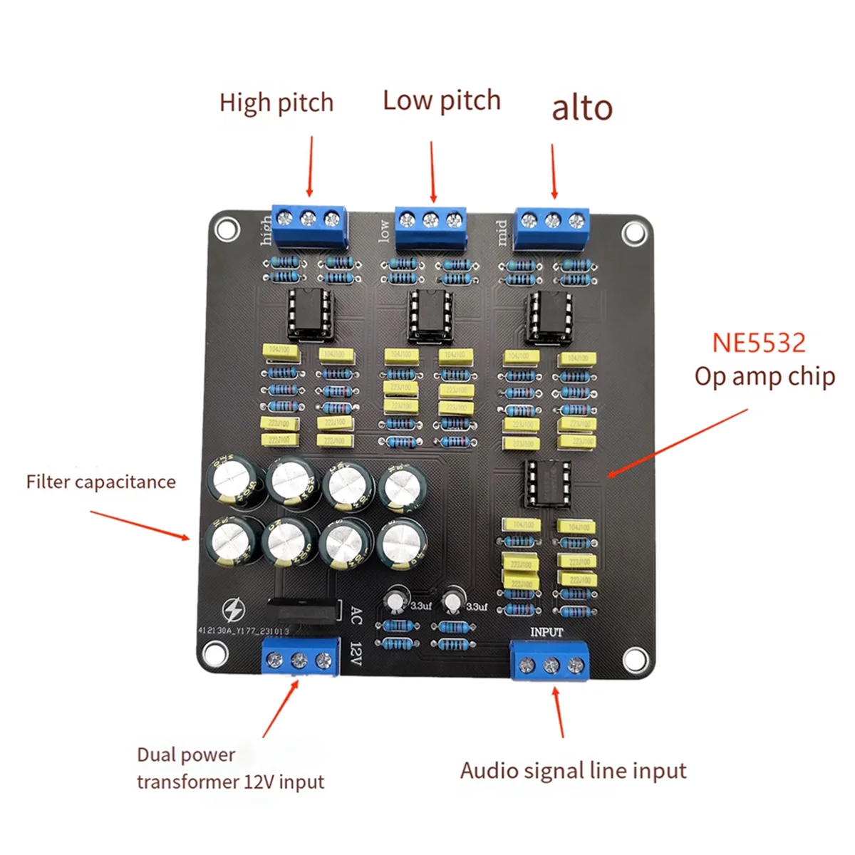 NE5532 Speaker Crossover Filter Dual-Channel 2.0 Stereo High/Mid/Bass 3-Way DIY Speaker Amplifier Divider