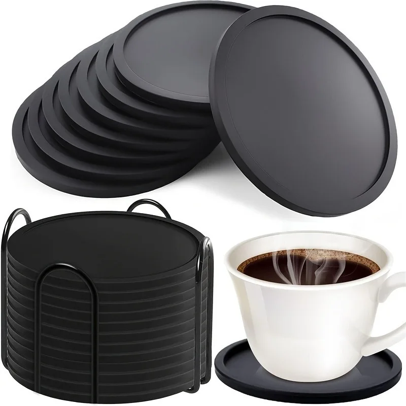 6pcs Silicone Coaster Set Eco-Friendly Heat Resistant Mat Non-Slip Surface for Drinks Table Protection 9CM