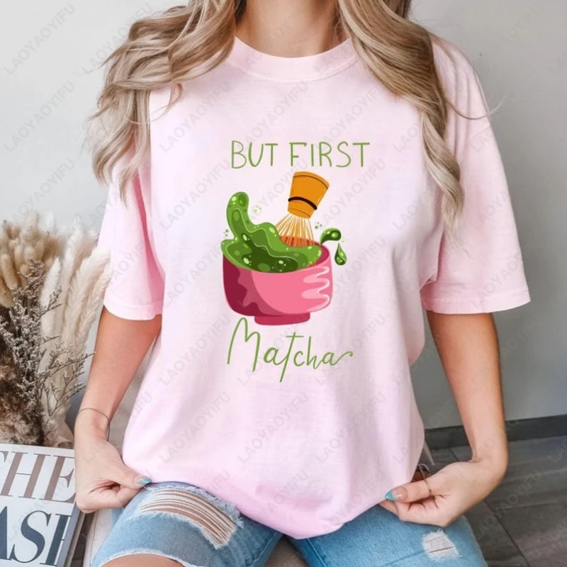 Pero el primer Club Matcha, camisetas para hombres y mujeres, Camisa de algodón para amantes de Matcha helada o caliente, camiseta para adultos con gráfico estético de café, té verde a la moda