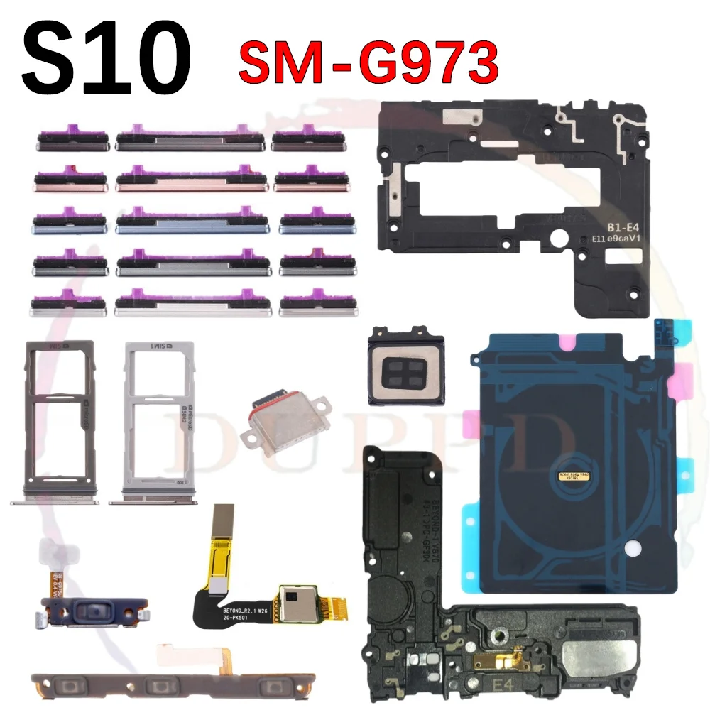 Charging Port Loudspeaker Earpiece Fingerprint Sensor Signal Power Volume Button Flex Cable For Samsung S10 G973 SIM Card Tray