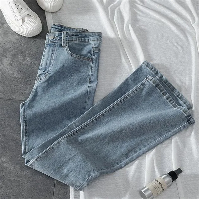 

Elastic Flare Pants For Women Stretch Trumpet Jeans High Waist Vintage Leisure Denim Trousers Korean Fashion Chic Femme Street