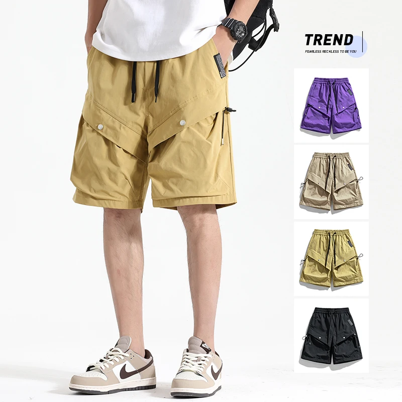 

Новые летние мужские шорты нестандартной формы с объемными карманами 2024, повседневные свободные американские быстросохнущие шорты для спецодежды