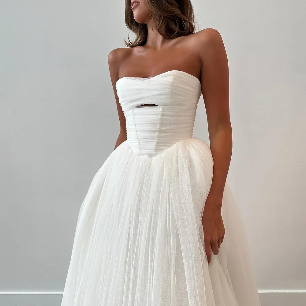 

Простые трапециевидные свадебные платья в стиле бохо по индивидуальному заказу, свадебные платья из тюля без бретелек, свадебные платья, элегантное вечернее платье с лифом