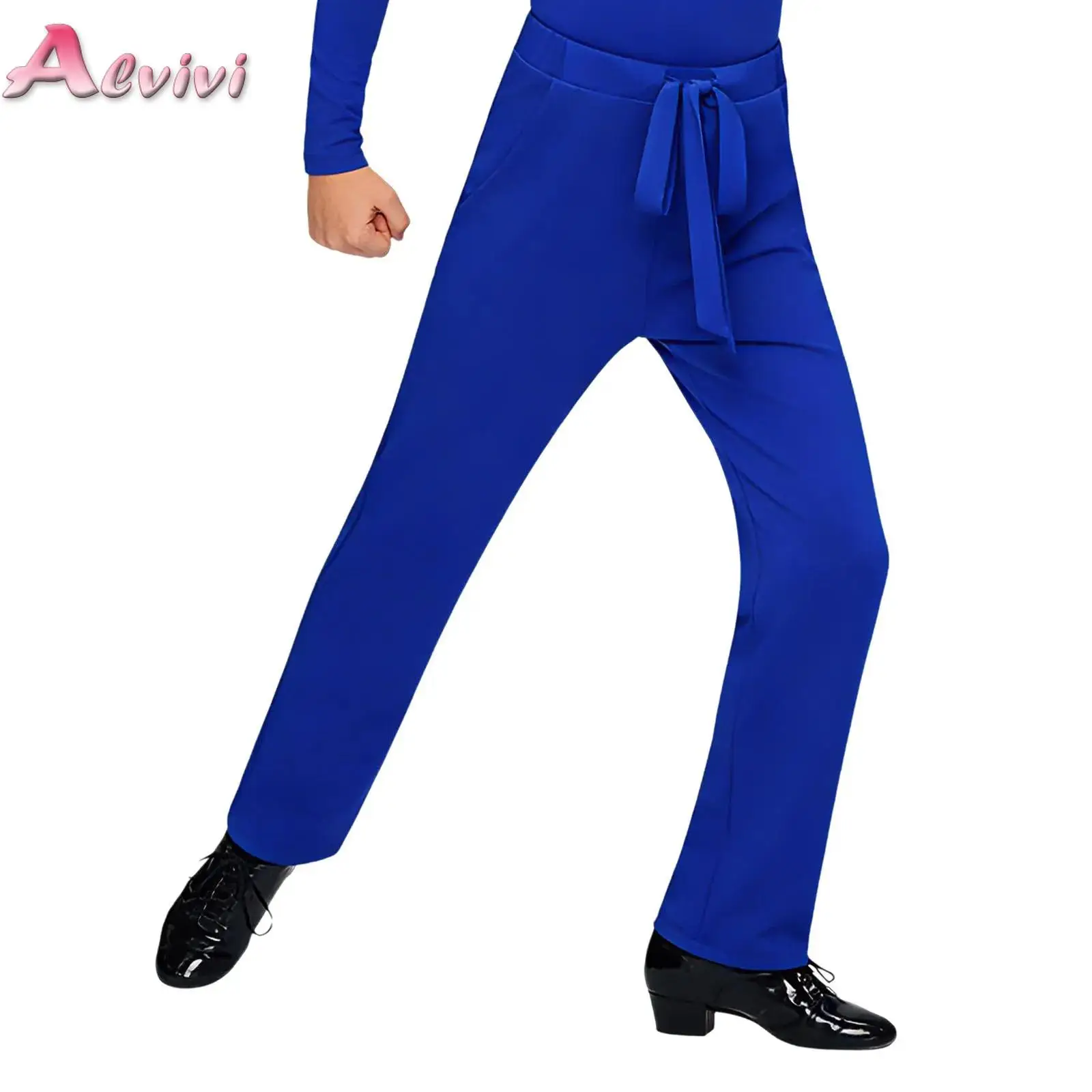 

Kids Boys Ballroom Latin Dance Pants Chacha Tango Dance Bell Bottom Pants Drawstring Elastic Waist Trousers Practice Dancewear