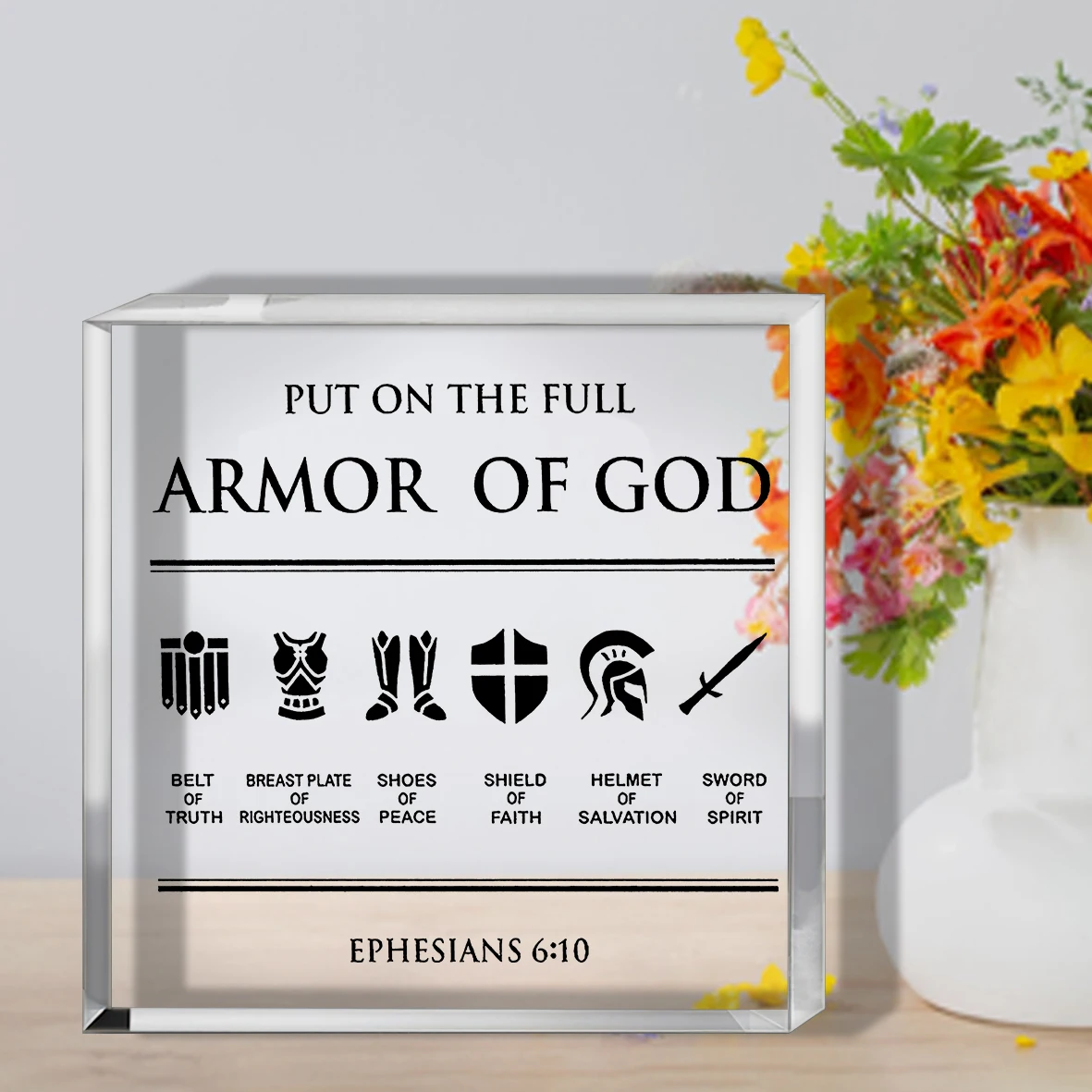 [علامة مكتب مسيحية] لافتة مكتب أكريليك مسيحية ملهمة - مسطحة ثنائية الأبعاد، درع كامل لآية الكتاب المقدس من الله