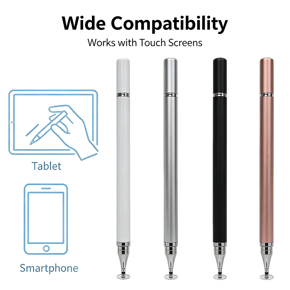 Disc Stylus Pencil & Ballpoint Pen 2 in 1 Capacitive Stylus for iPad iPhone Android Tablets