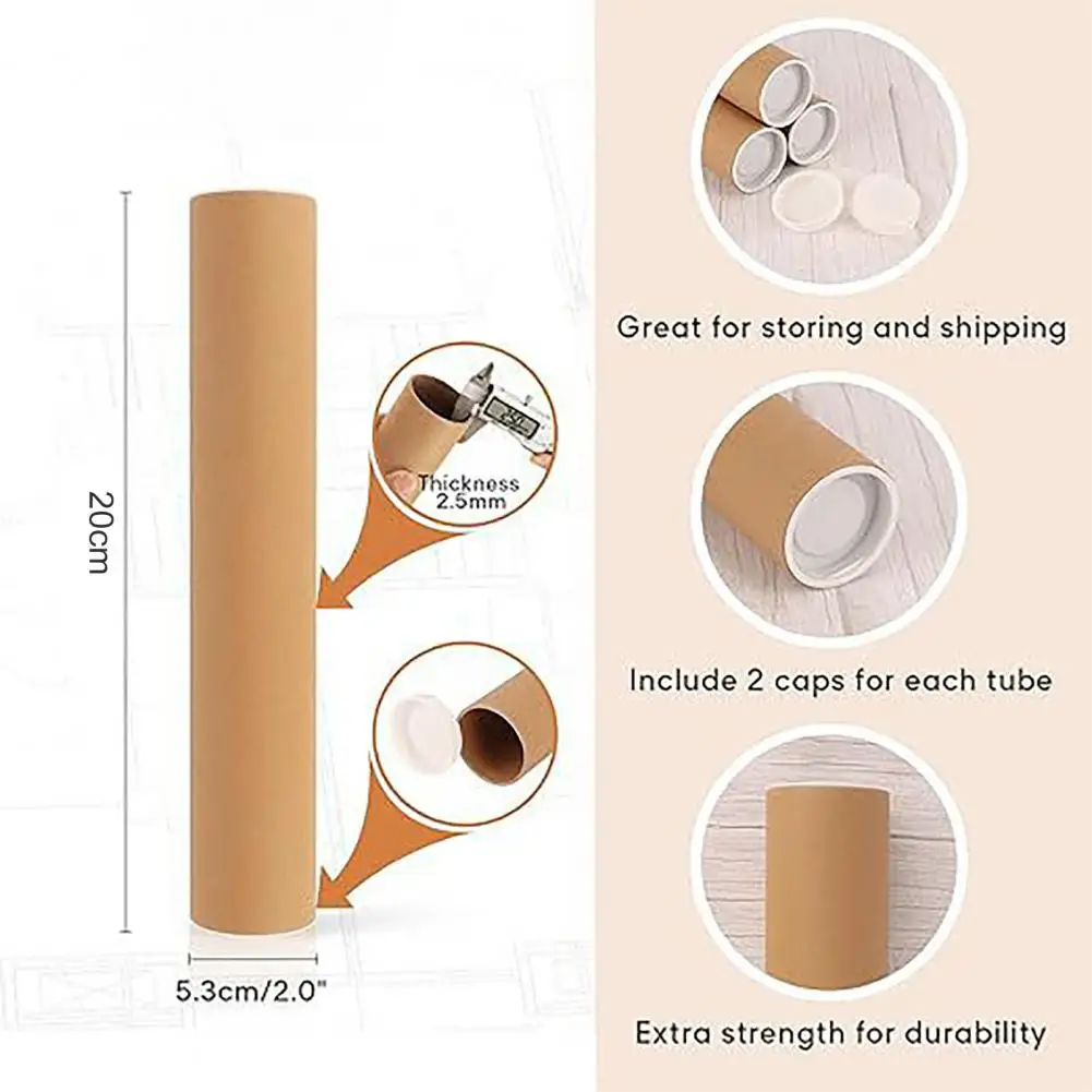 Tubos de papel Kraft extra pesados, tubos de papelão, ideais para envio de obras e plantas, 2 pcs