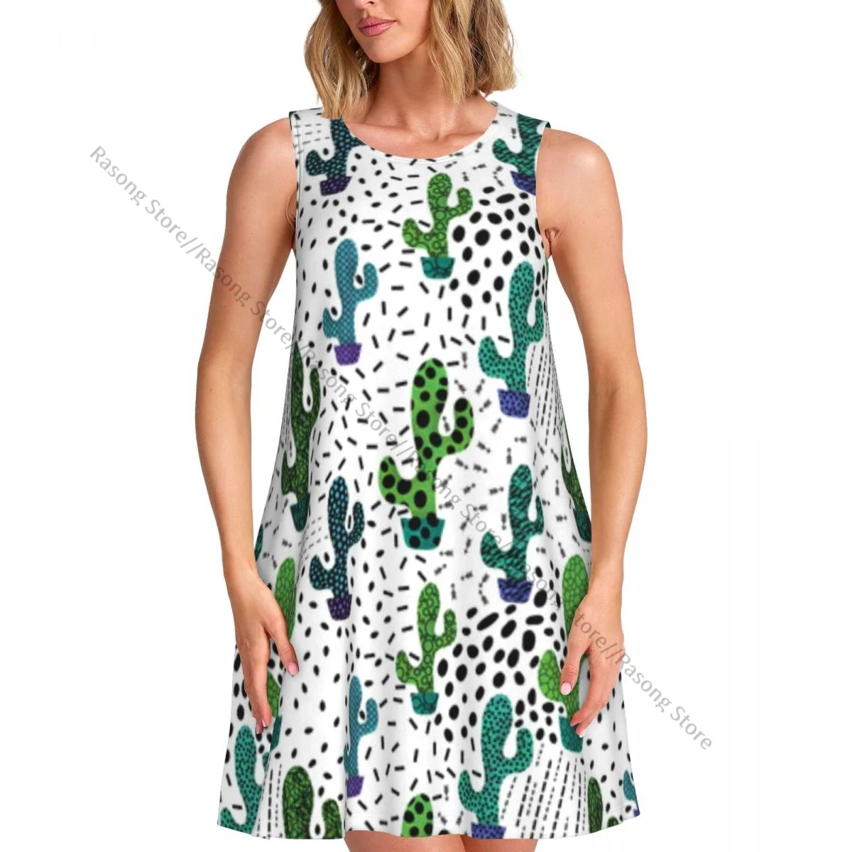 Damesjurk Abstract Bloemen Cactus Patroon Zomer Casual T-shirt Strand Cover-up Tankjurk