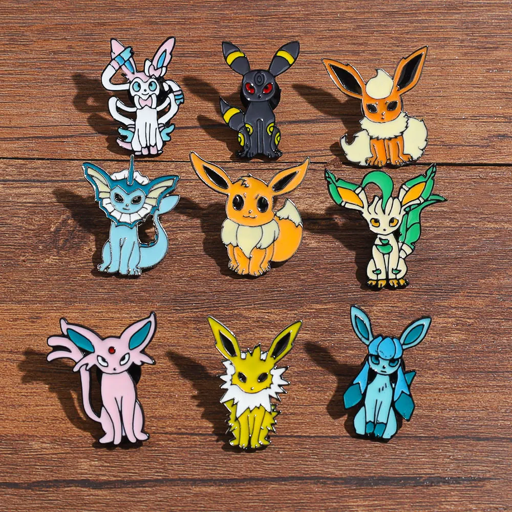 

9pcs Pokemon Cute Eeveelution Brooch Eevee Anime Figure Lapel Pins Classic Cartoon Character Cosplay Props Creative Gift
