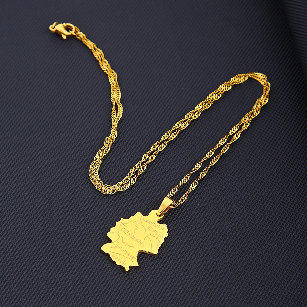 Mode Deutschland Karte Flagge Anhänger Halskette Edelstahl Männer Frauen Deutschland Karten Schmuck Geschenk – Detail 12