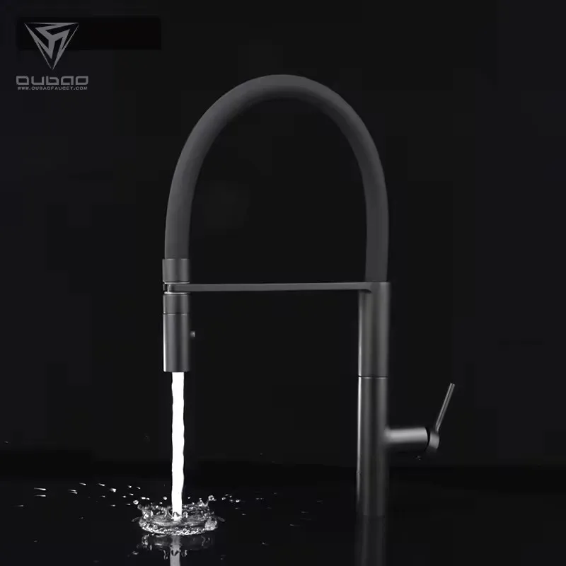 

Luxury Brass Kitchen Faucet Deck Mounted Silicone Flexible Pull Out Matte Black Kitchen Faucet Mixer Modern Design one hole