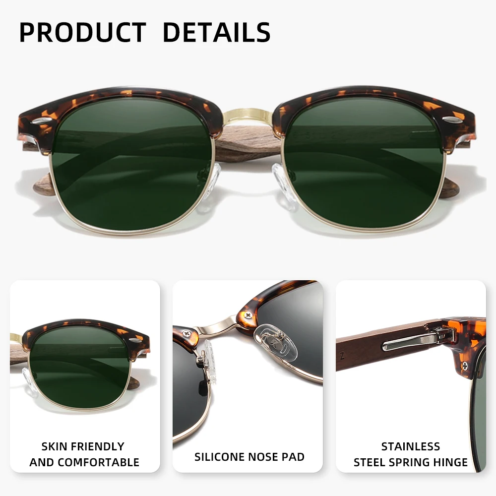 KINGSEVEN Retro-Sonnenbrille aus Walnussholz, polarisierte UV400-Brille für Männer und Frauen, modische Brille zum Fahren, Oculos – Detail 2