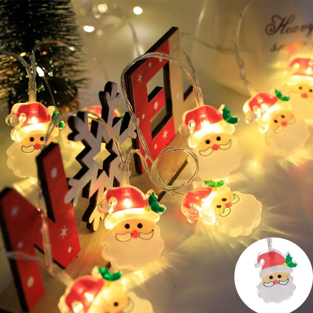 Guirnalda de luces LED de Navidad, tira de linterna de árbol de decoración 3D artesanal, versión de batería, colgante, estilo de muñeco de nieve de Papá Noel, 1,5 metros