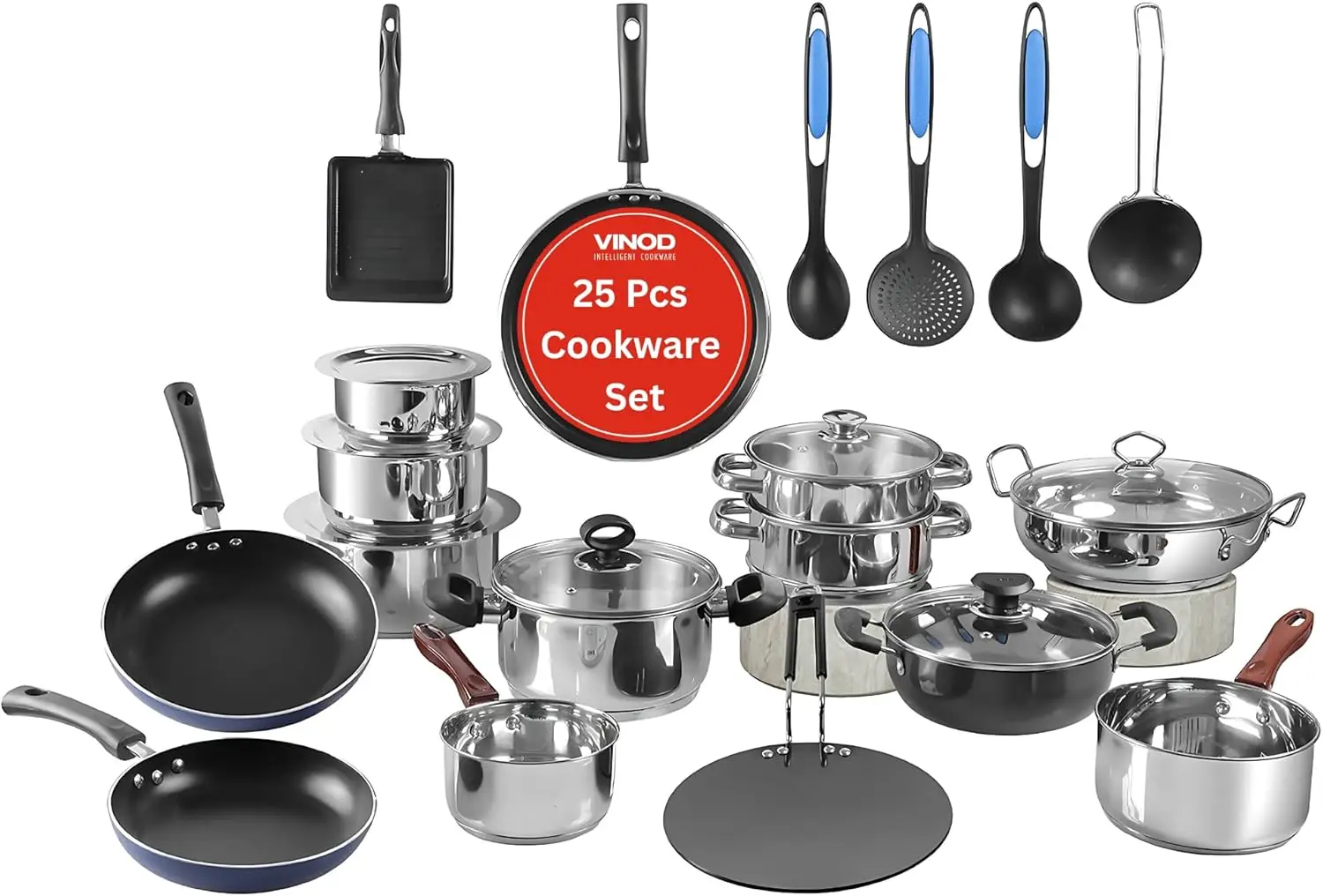 

Kitchen in The Box Stainless Steel Cookware Combo Set of 25 Pcs | Multipurpose Kitchen Set for Cooking | Bartan/Donga Se