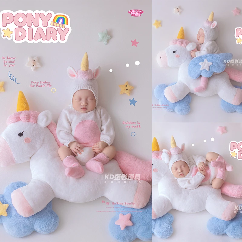 0-1 Month Newborn Baby Unicorn Photography Props Cute Knit Romper with Hat&Socks Unicorn Posing Doll Studio Photoshoot Costumes