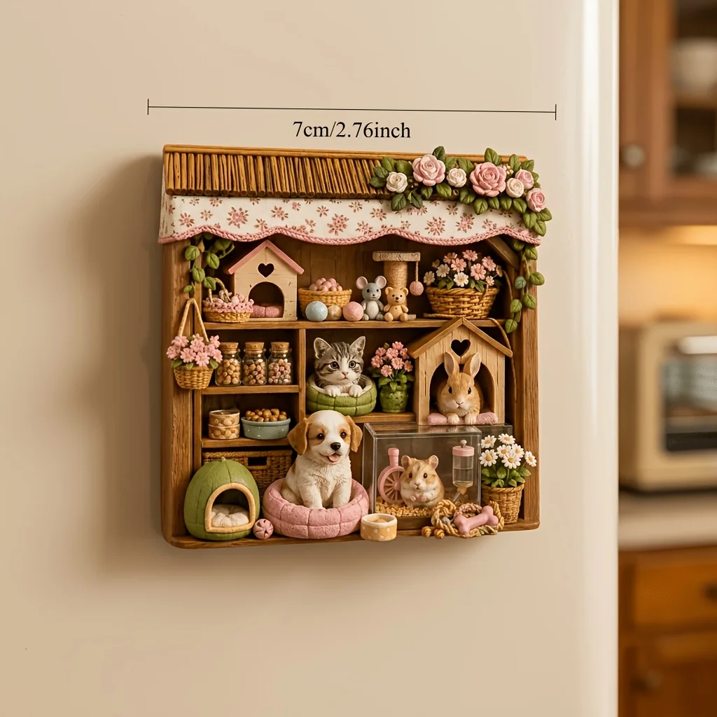 Cute 3D Resin Pet House Fridge Magnet – Cat Dog Rabbit Hamster Mini Wooden Hut Decoration,Creative Gift for Home Desk & Holidays