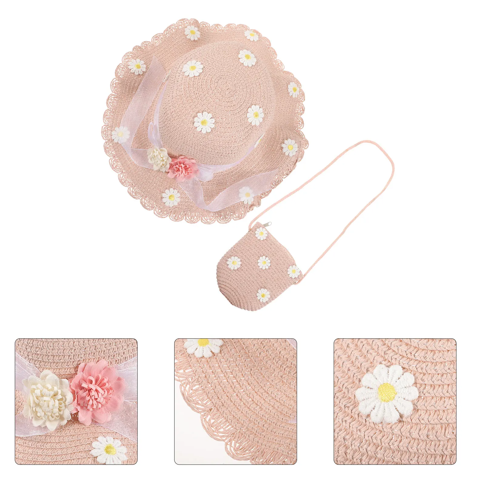 

2Pcs Kids Straw Sun Hat Bag Lightweight Breathable Toddler Beach Travel Vacation Summer Camp Baby Sunscreen Hat