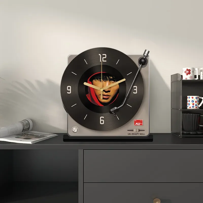 For Vinyl Record Meter Box Clock Pendulum Table Clock Ornament High End Niche Art Decor for Restaurant Home Desktop 2025