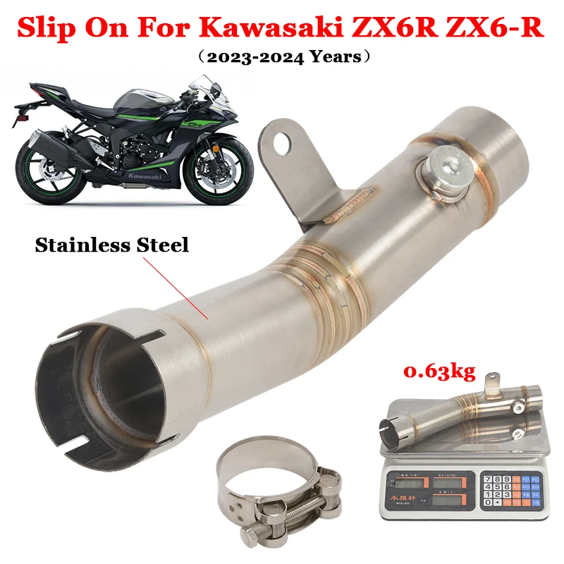 

Slip On Motorcycle Exhaust Stainless Steel Middle Link Pipe Connecting Muffler For kawasaki Ninja ZX6R ZX-6R 636 ZX 6R 2023 2024