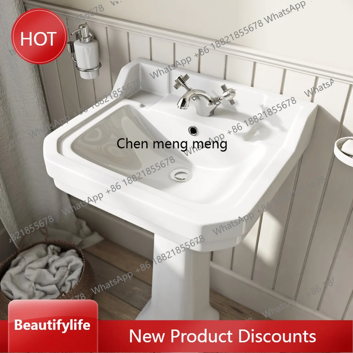 

zq10 European column basin retro hand wash face laundry basin classical floor column basin