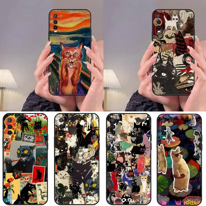 Fun Cat Art Phone Case For VIVO Y 95 Y93 Y20 V 19 80 31 70 17 15 23 21 E S10 IQOO 9 Pro X60 NEX Mobile Phone Accessories