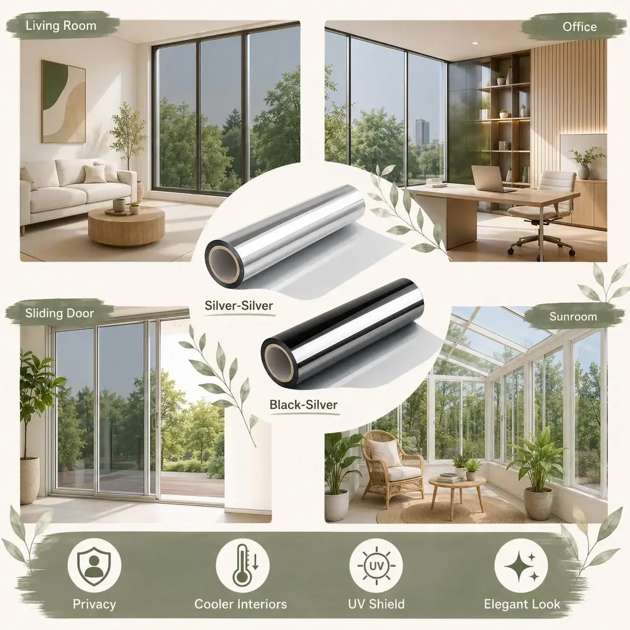 Static Cling One Way See Through Window Film Blocking Heat Insulation Sun Shade Privacy Glass Sticker No Glue Anti-Glare Windows
