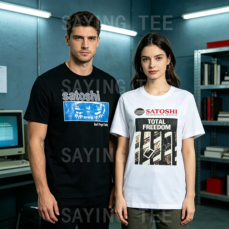Satoshi Nakamoto T‑shirt 3D Novelty Print Women Men Vintage Soft Cotton Short Sleeve Tee Y2K Street Hip Hop Loose Casual Shirts
