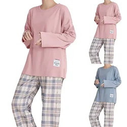 Conjunto de 2 piezas de algodón para mujer, ropa de estar por casa, camisones de talla grande, ropa de dormir informal, pijamas suaves, Otoño e Invierno