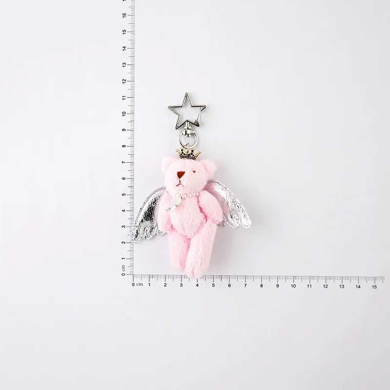 Creative Cute Angel Winged Bear 3 Colors Animals Soft Stuffed Plush Kawaii Backpack Decoration Keychain Birthday Gifts for Girls