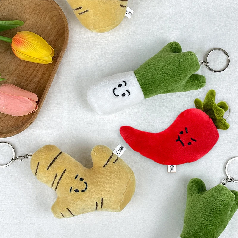 Cartoon Funny Plush Doll Vegetable Keychain Schoolbag Accessories Ginger And Green Onions Chili Toys Key Chain