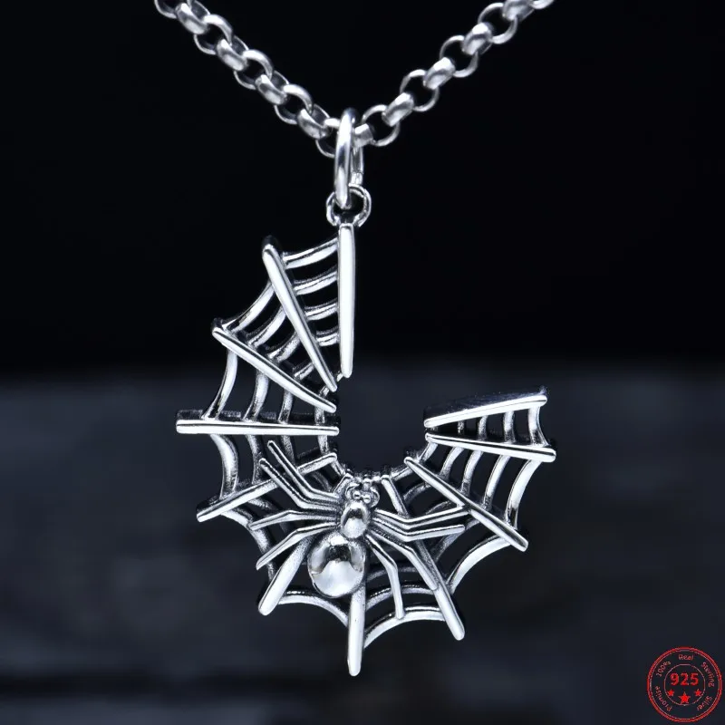 Genuine S925 Sterling Silver Pendants for Women Men New Fashion Creative Vintage Spider-web Spider Pure Argentum  Jewelry