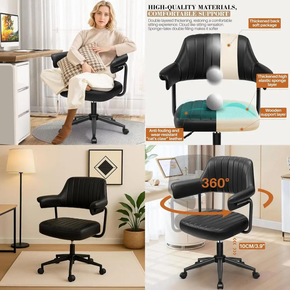 

Регулируемое поворотное офисное кресло для рабочего стола, туалетного столика и домашнего использования - черное