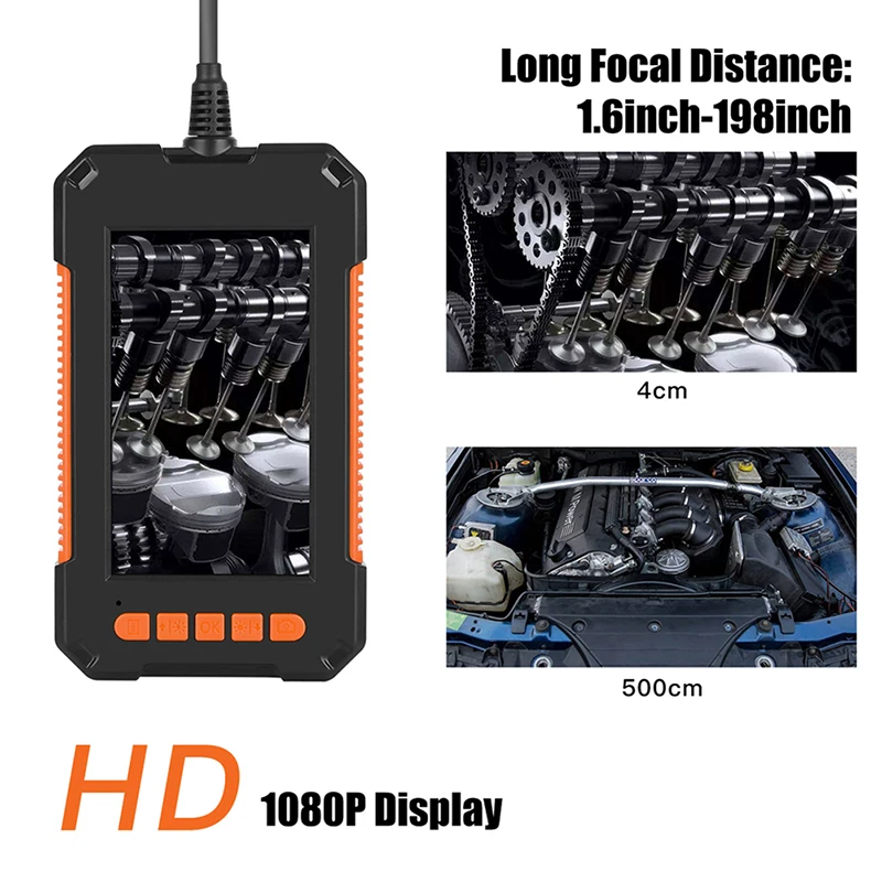 Industrial Endoscope Camera 1080P HD Borescope Inspection 4.3 Inch Screen Waterproof Snake Camera 8mm Dual Lens for Car Engin