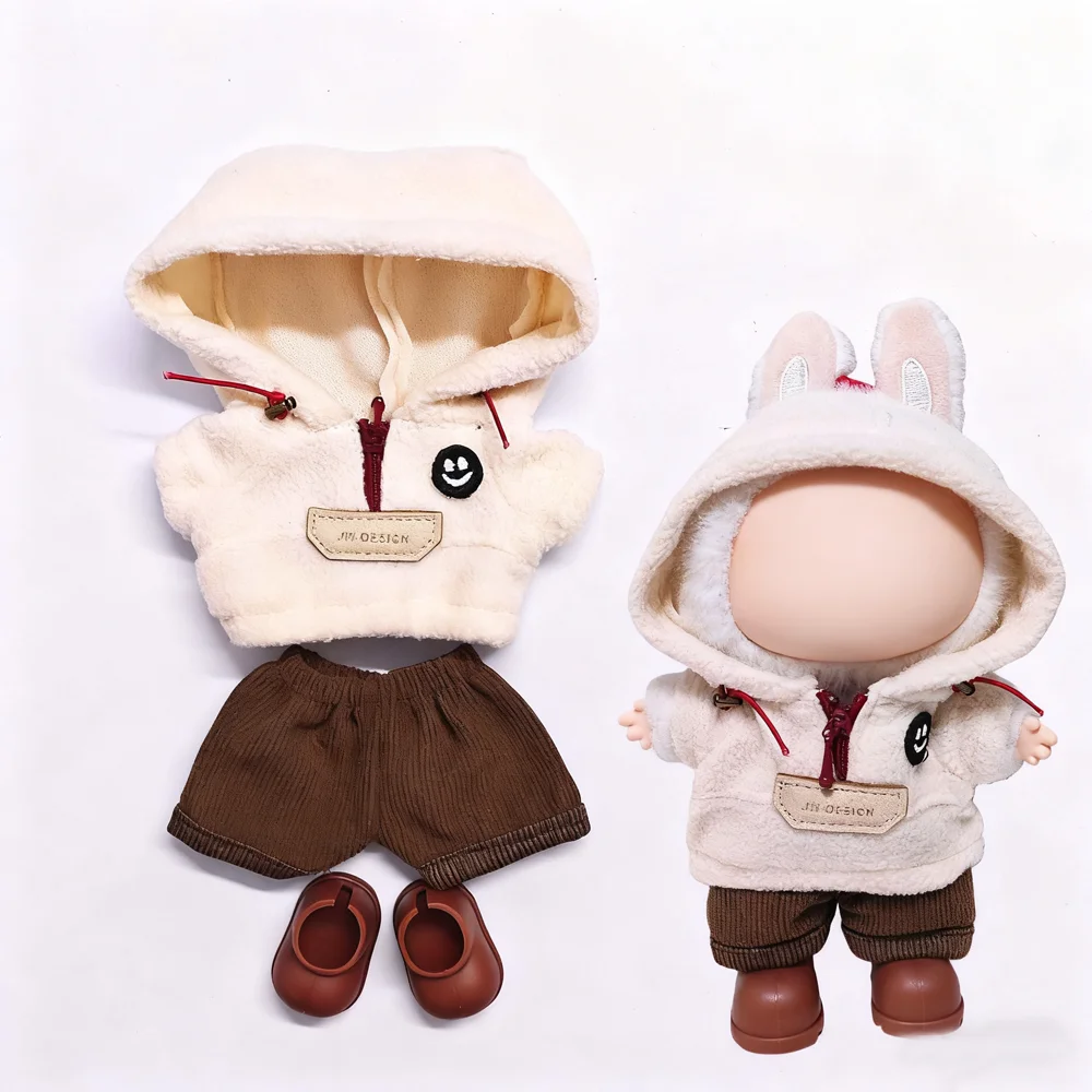Ubranka dla mini lalek, akcesoria do lalek Labubu 17 cm, koreański idol, dekoracja, ubranka dla lalek z bawełny, polarowy zimowy komplet