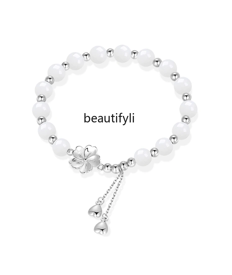 

925 sterling silver peach blossom Hetian jade bracelet for girls light luxury niche exquisite bracelet for girlfriend