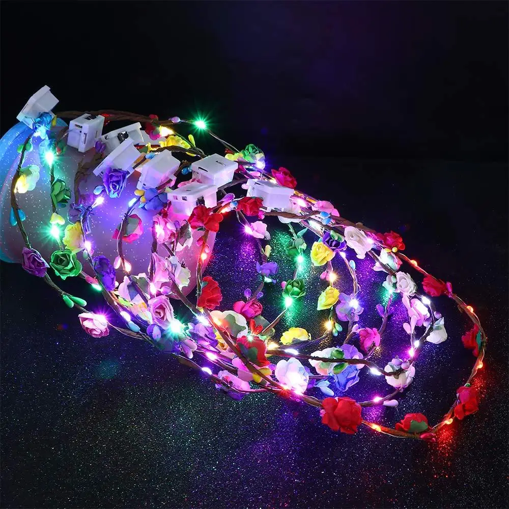 

For Bridesmaid LED Light Hairband Simulation Flower Birthday Party Flower Crowns Wreath Headband Glowing Wreath Beach Headband