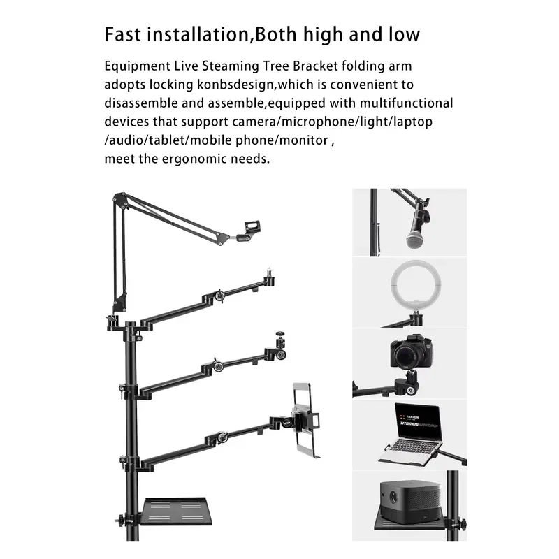 Adjustable Aluminum Laptop Stand Foldable Monitor Riser with Tripod Base for Office Desk Live Streaming Meeting Portable