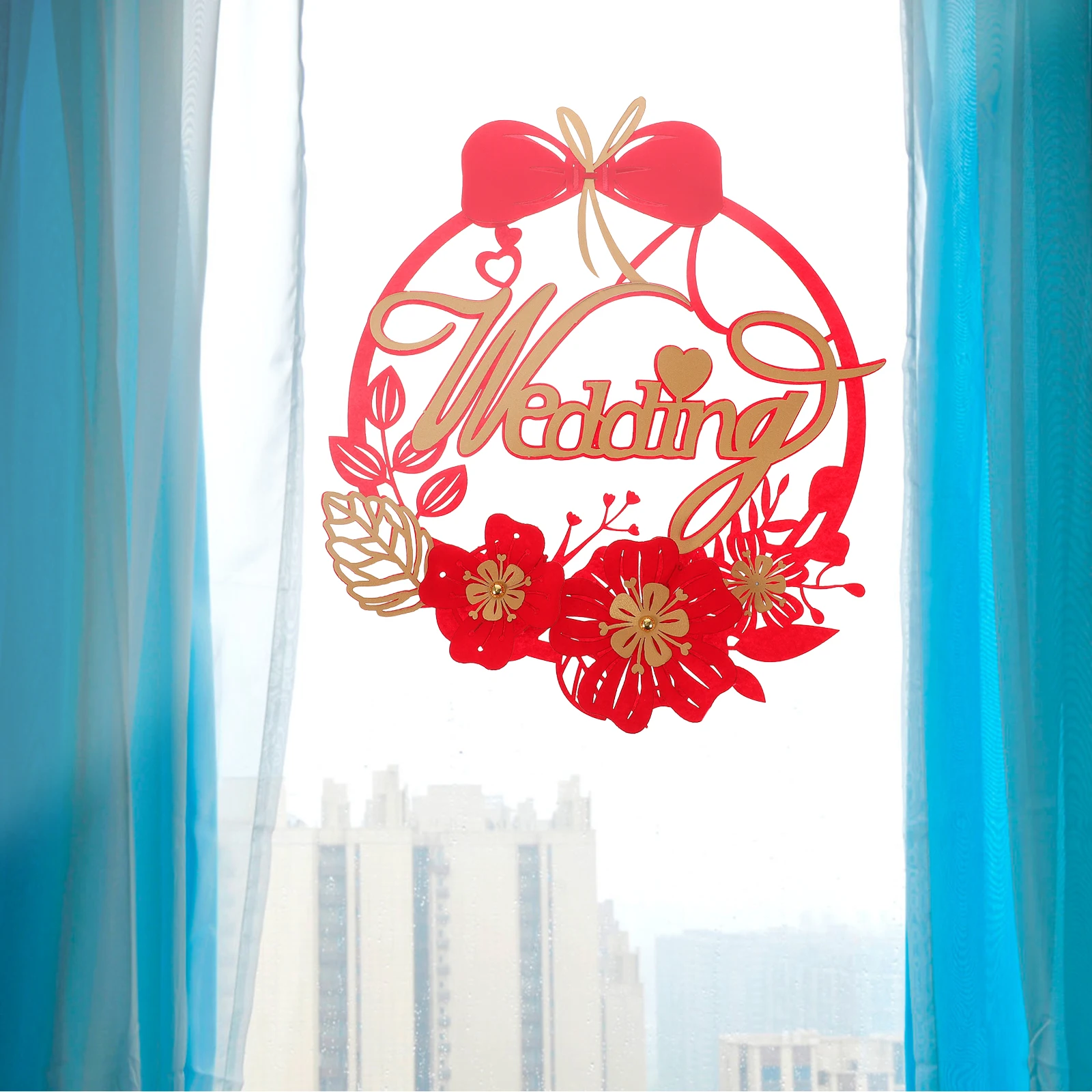

Applique Happy Door Stickers Decoration Non-woven Fabric Wedding Wall Decorations