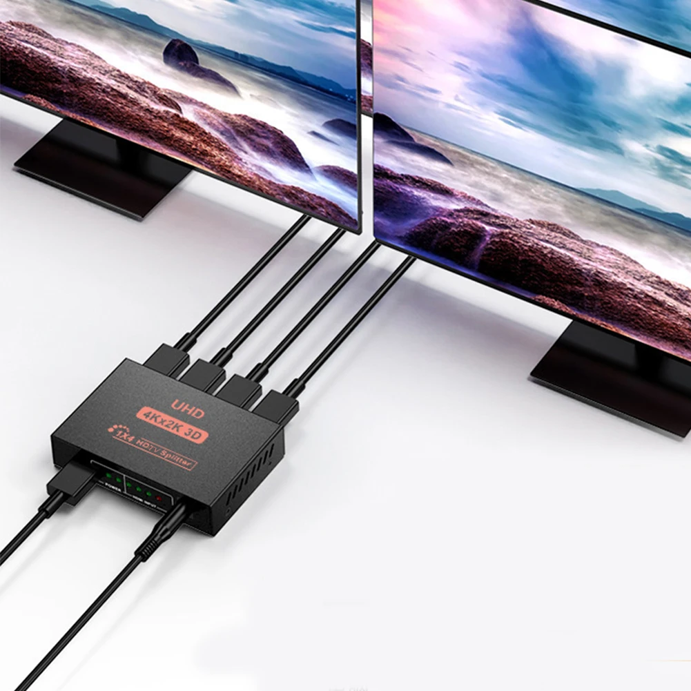 4K 30HZ HDMI-compatible Signal Distributor Amplifier Adapter 1 in 4 Out 1080P Dual Display Converter 3D for HDTV DVD PS3 Xbox