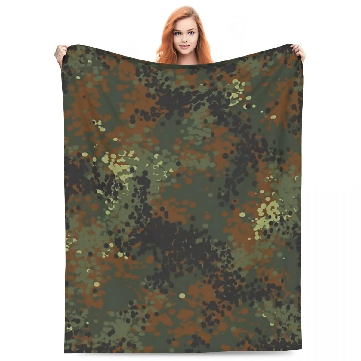

Flecktarn Camouflage Blankets Fleece Sofa Throw Blanket Portable Throw Blankets for Home Bedroom Office Throws Bedspread Quilt